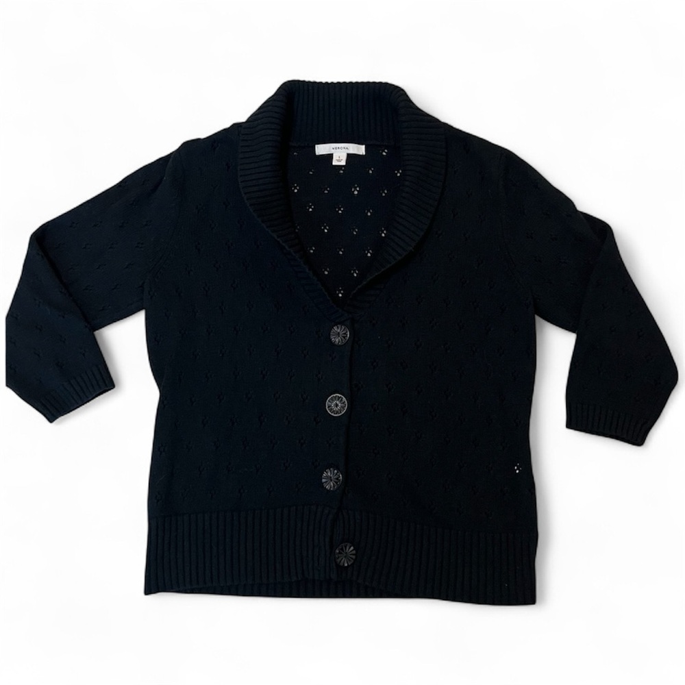 Merona Women’s 3/4 Sleeve Eyelet Button Up Black Cardigan Size Large